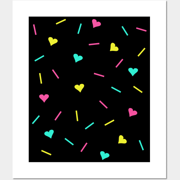 Cute Retro 80s Pastel Hearts and Sprinkles Wall Art by alienfolklore